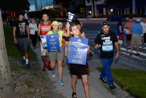 Supporters of Israel walk along the bayfront of Sarasota during A Night of Solidarity for Israel